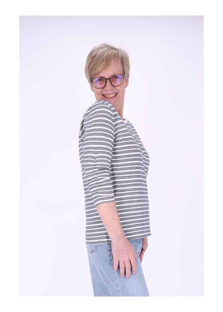 Shirt Damen Streifen Geraffter Ärmel