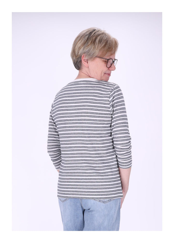 Shirt Damen Streifen Geraffter Ärmel