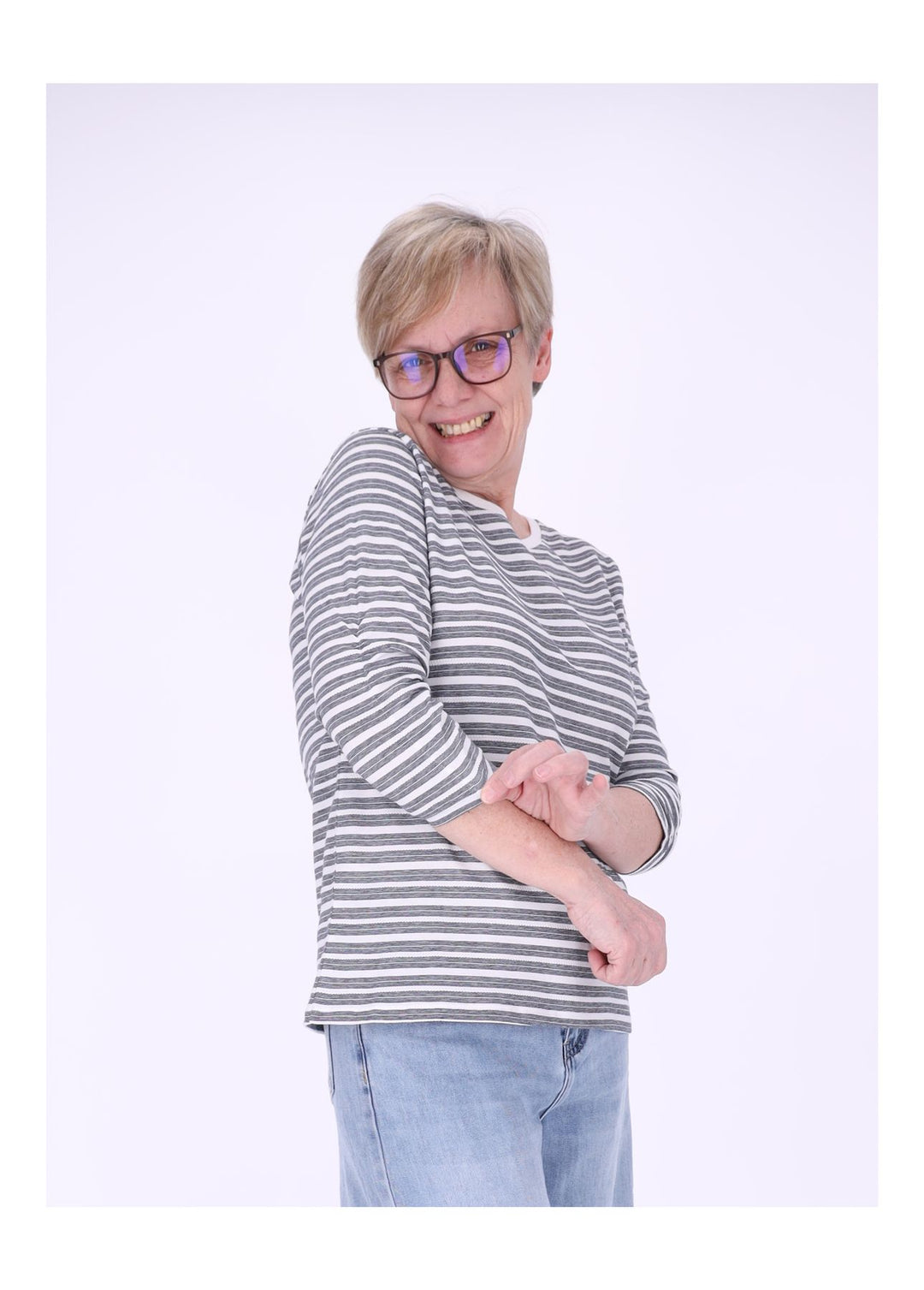 Shirt Damen Streifen Geraffter Ärmel