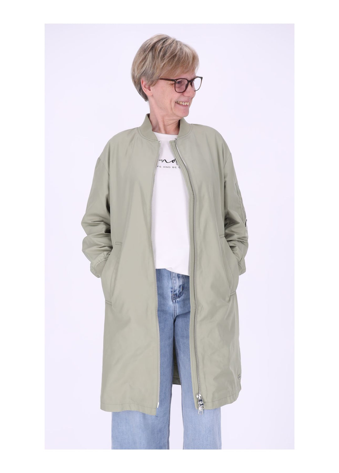 Jacke Damen Lang Blouson Armtasche Reißverschluss