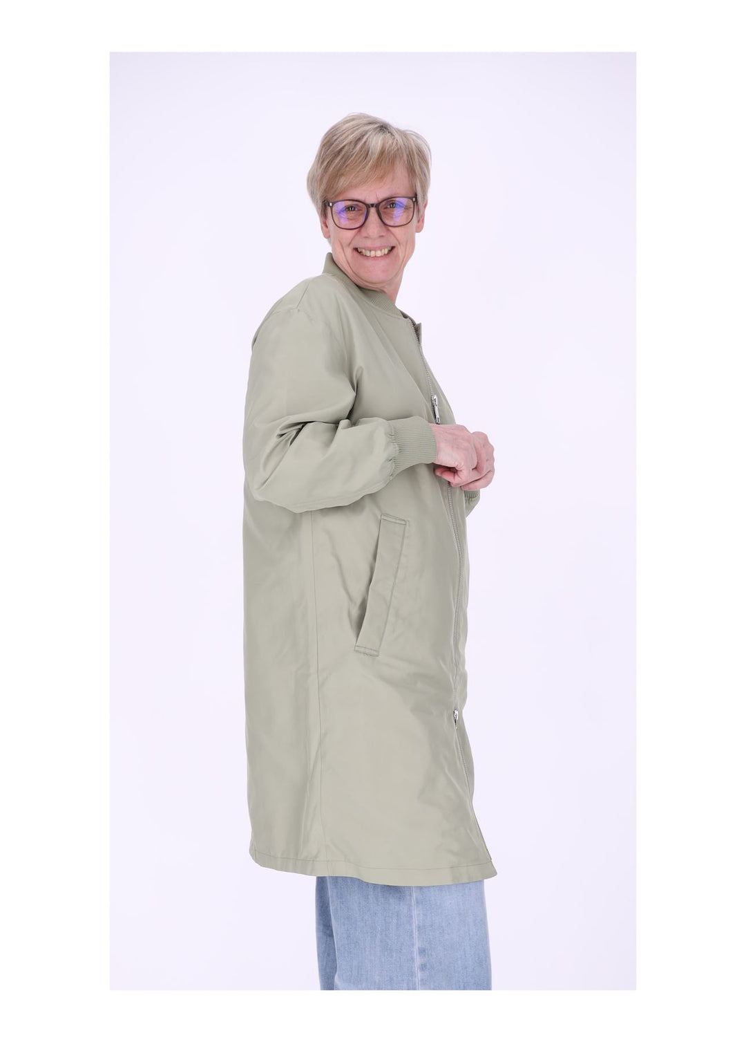 Jacke Damen Lang Blouson Armtasche Reißverschluss