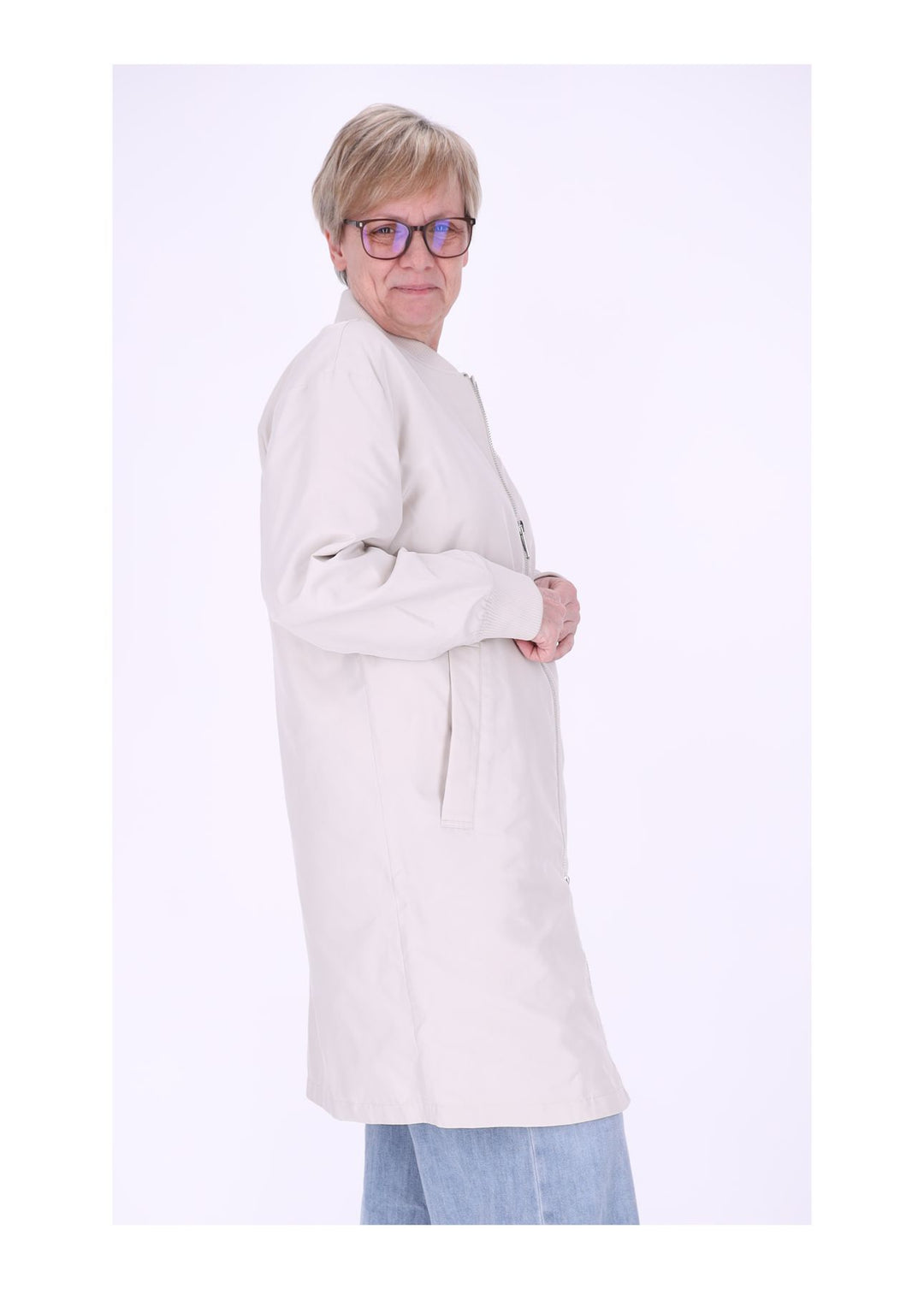 Jacke Damen Lang Blouson Armtasche Reißverschluss