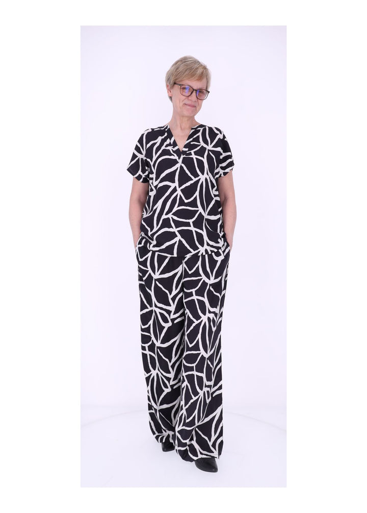 Tunicashirt Damen Alloverdruck Schwarz
