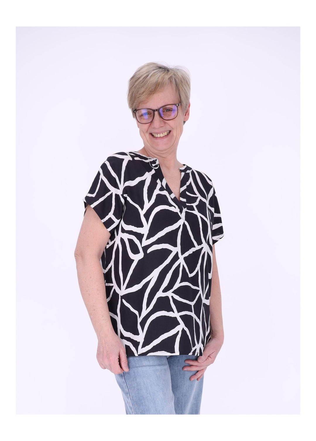 Tunicashirt Damen Alloverdruck Schwarz