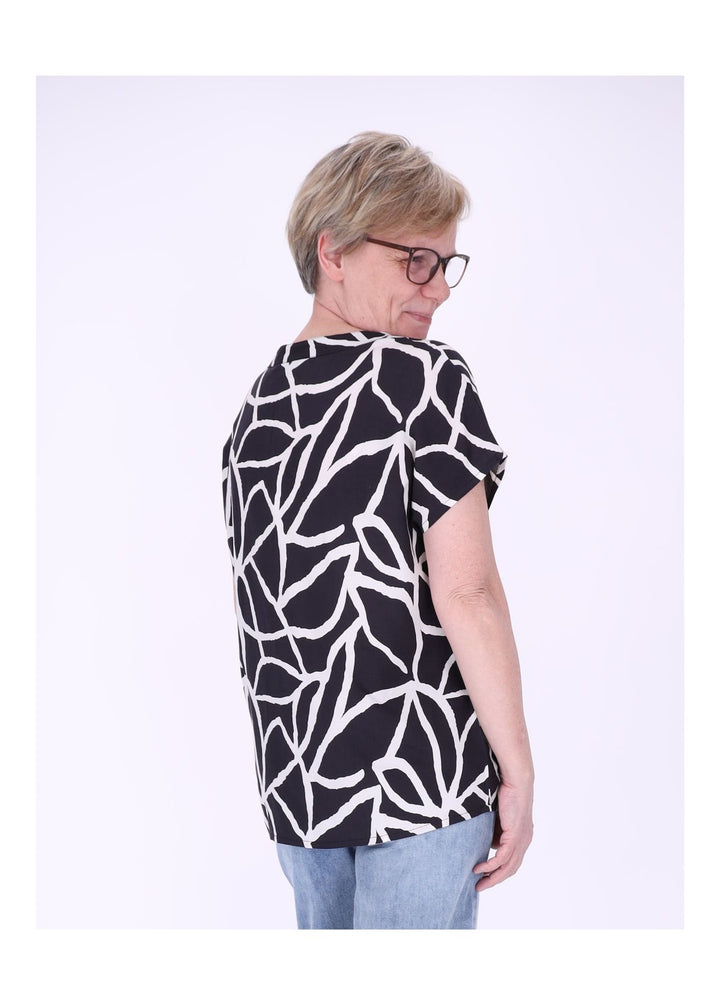 Tunicashirt Damen Alloverdruck Schwarz