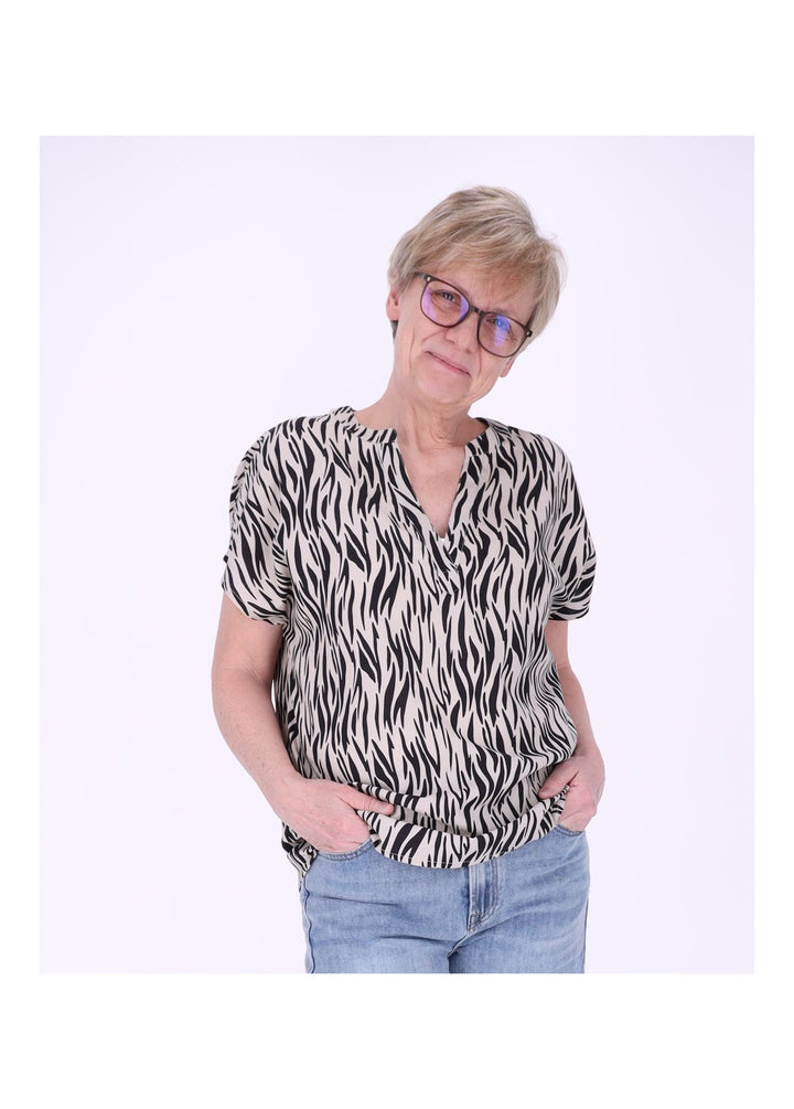 Tunicashirt Damen Alloverdruck Beige