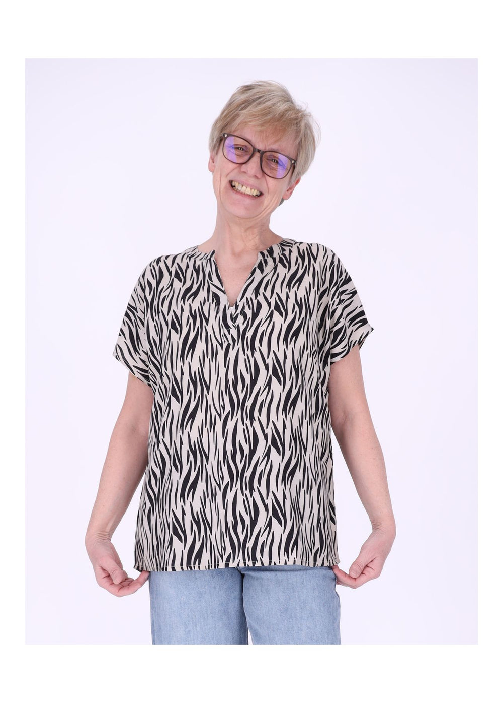 Tunicashirt Damen Alloverdruck Beige