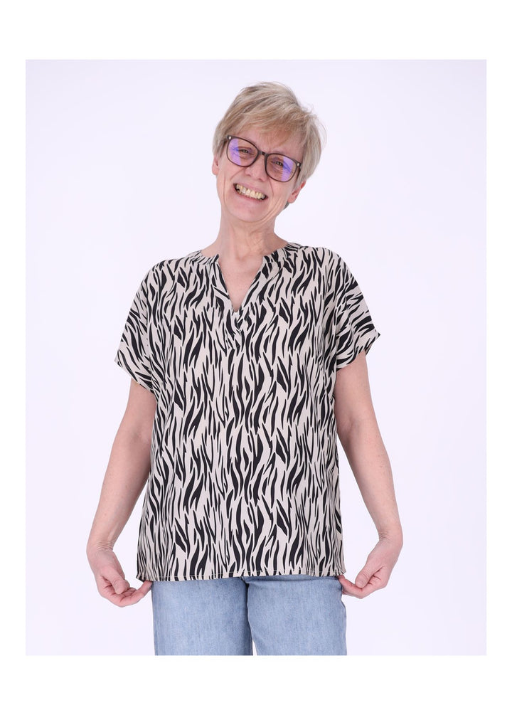 Tunicashirt Damen Alloverdruck Beige