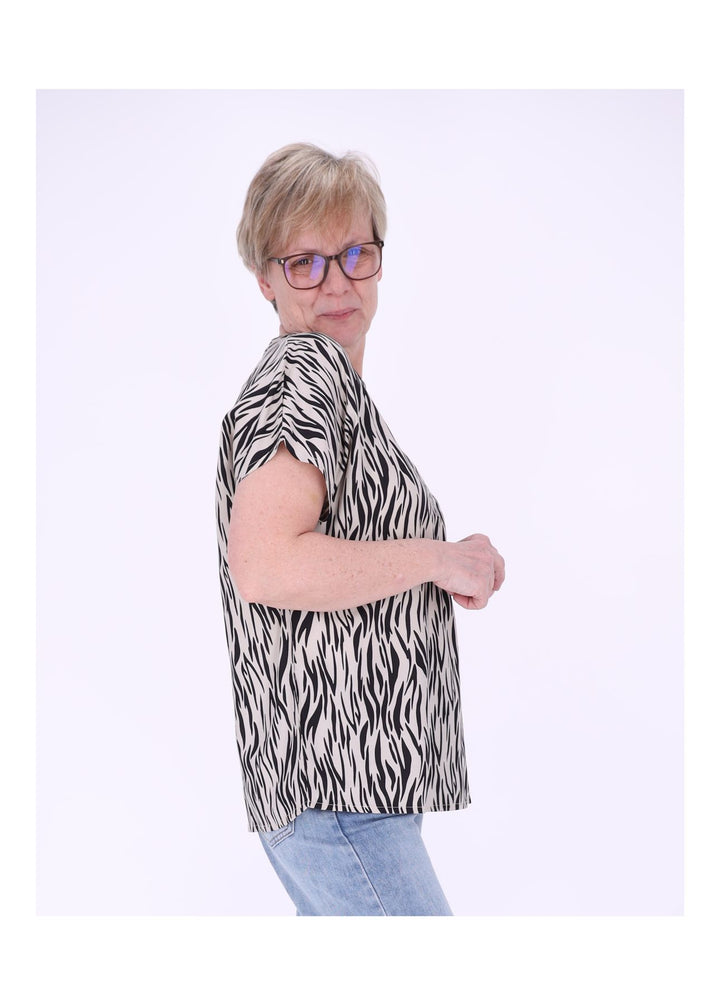Tunicashirt Damen Alloverdruck Beige