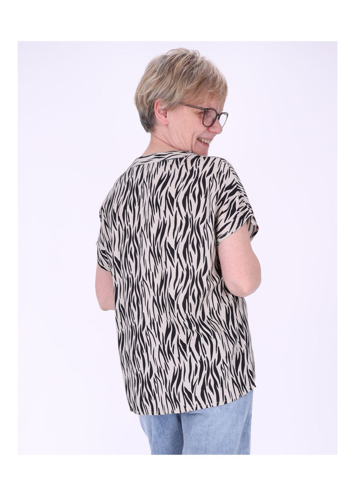 Tunicashirt Damen Alloverdruck Beige