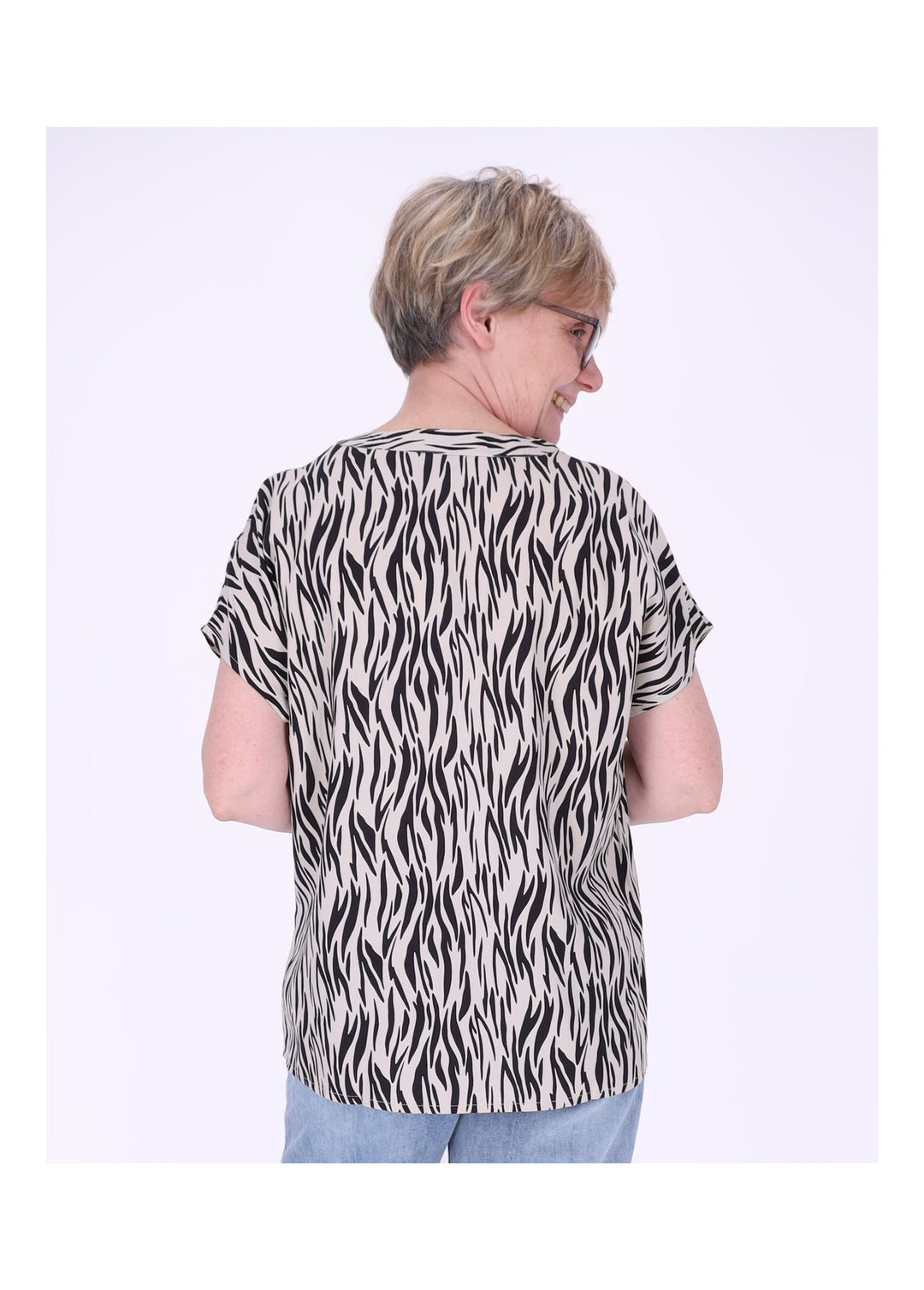 Tunicashirt Damen Alloverdruck Beige