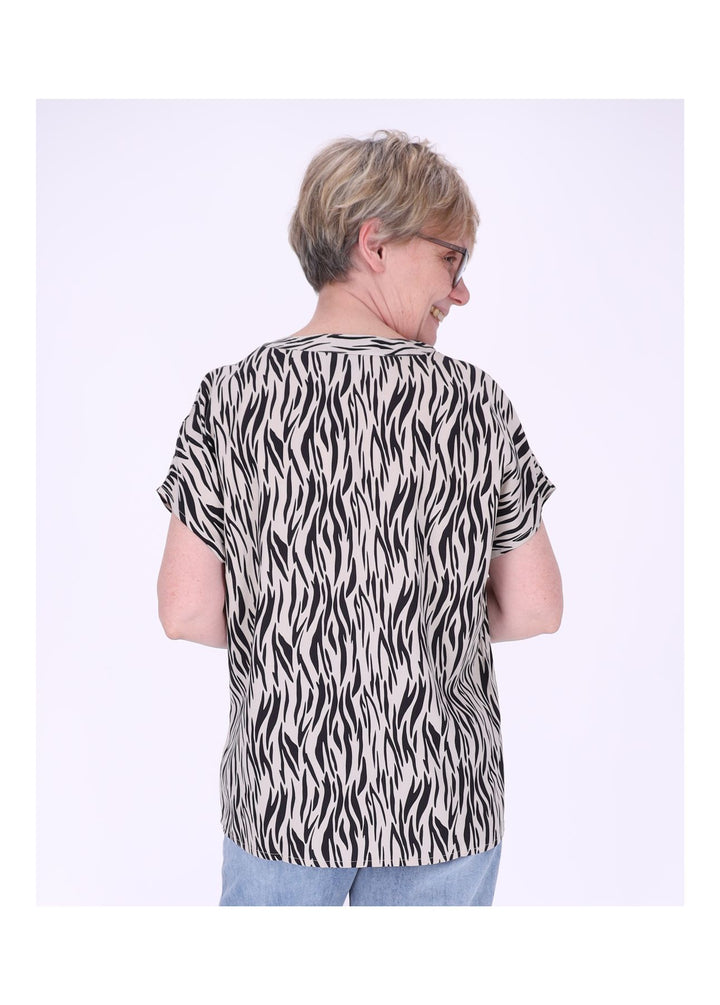 Tunicashirt Damen Alloverdruck Beige