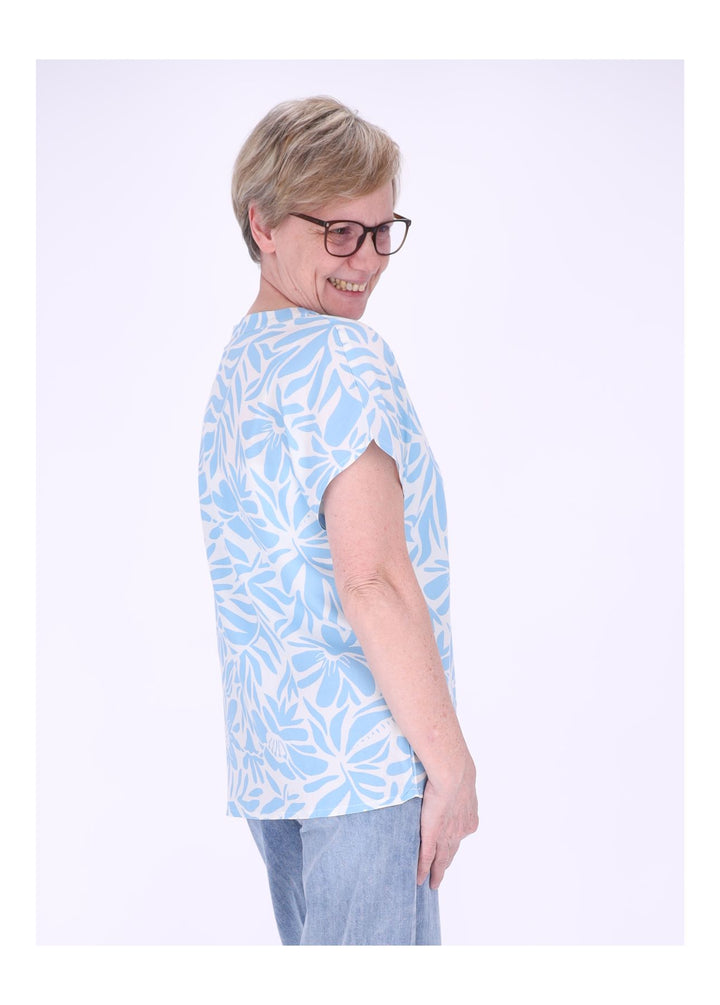 Tunicashirt Damen Blumen Blätter airy blue