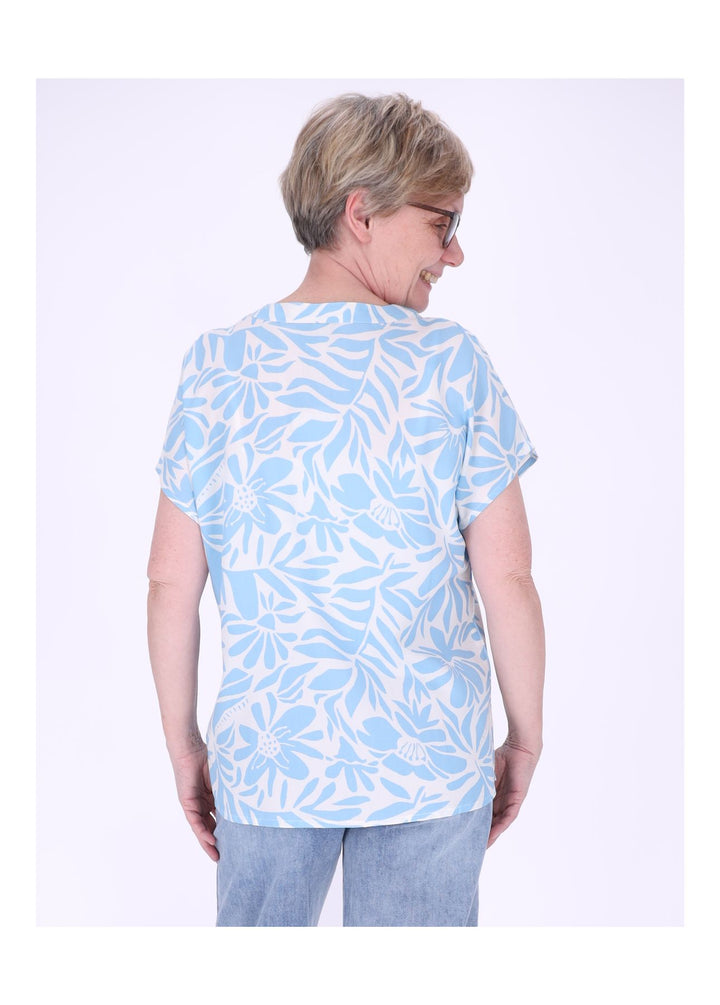 Tunicashirt Damen Blumen Blätter airy blue