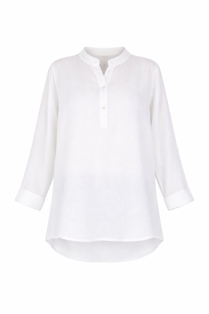 Blusenshirt Damen Struktur Krempelarm kurze Knopfleiste