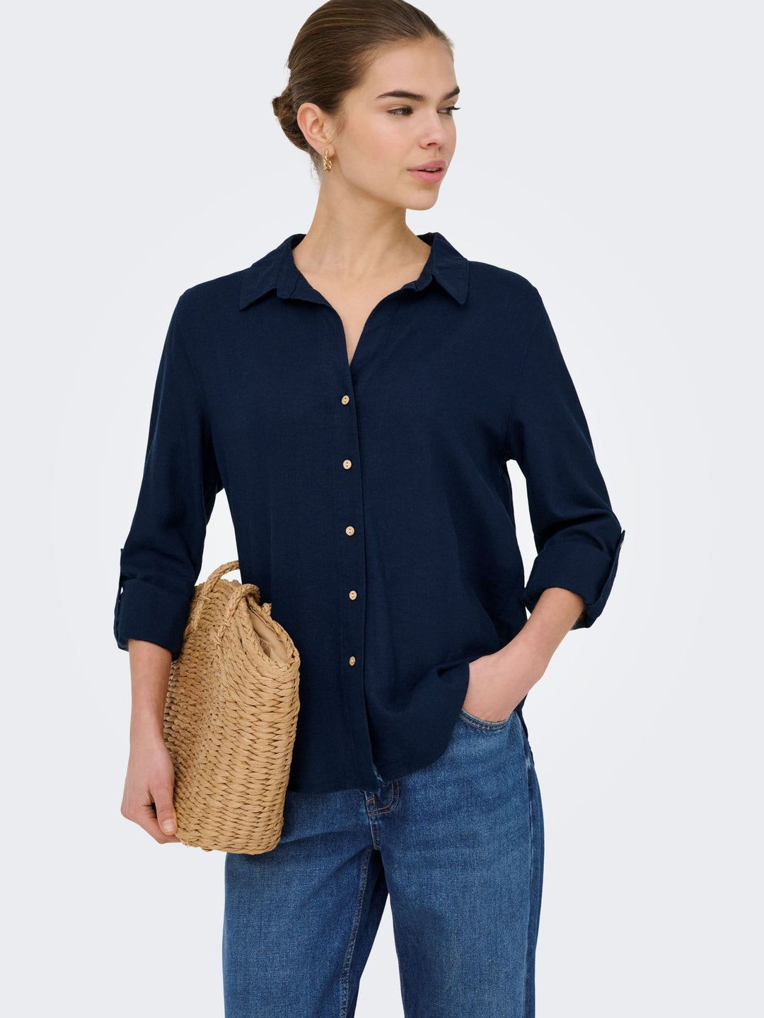 ONLY Bluse 3/4 Ärmel Leinen