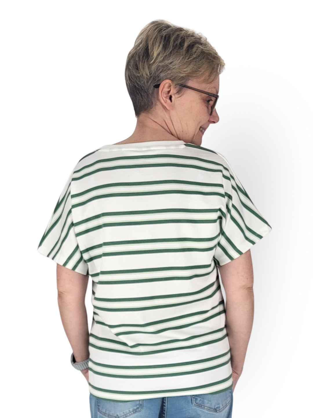 T-Shirt Damen Angeschnittener Arm Streifen