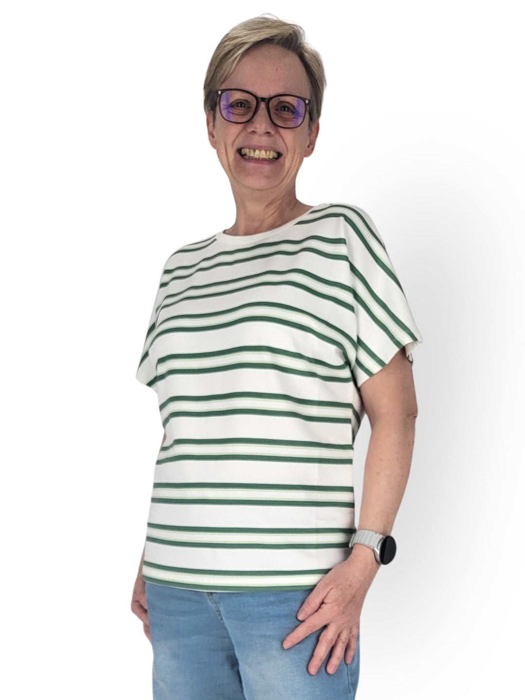 T-Shirt Damen Angeschnittener Arm Streifen