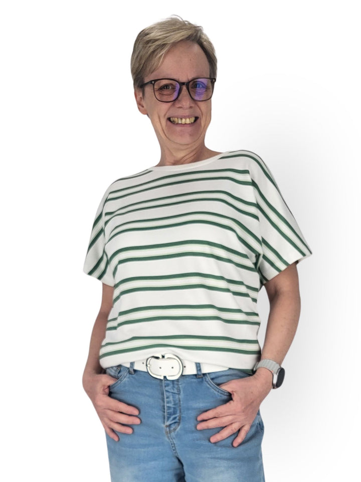 T-Shirt Damen Angeschnittener Arm Streifen