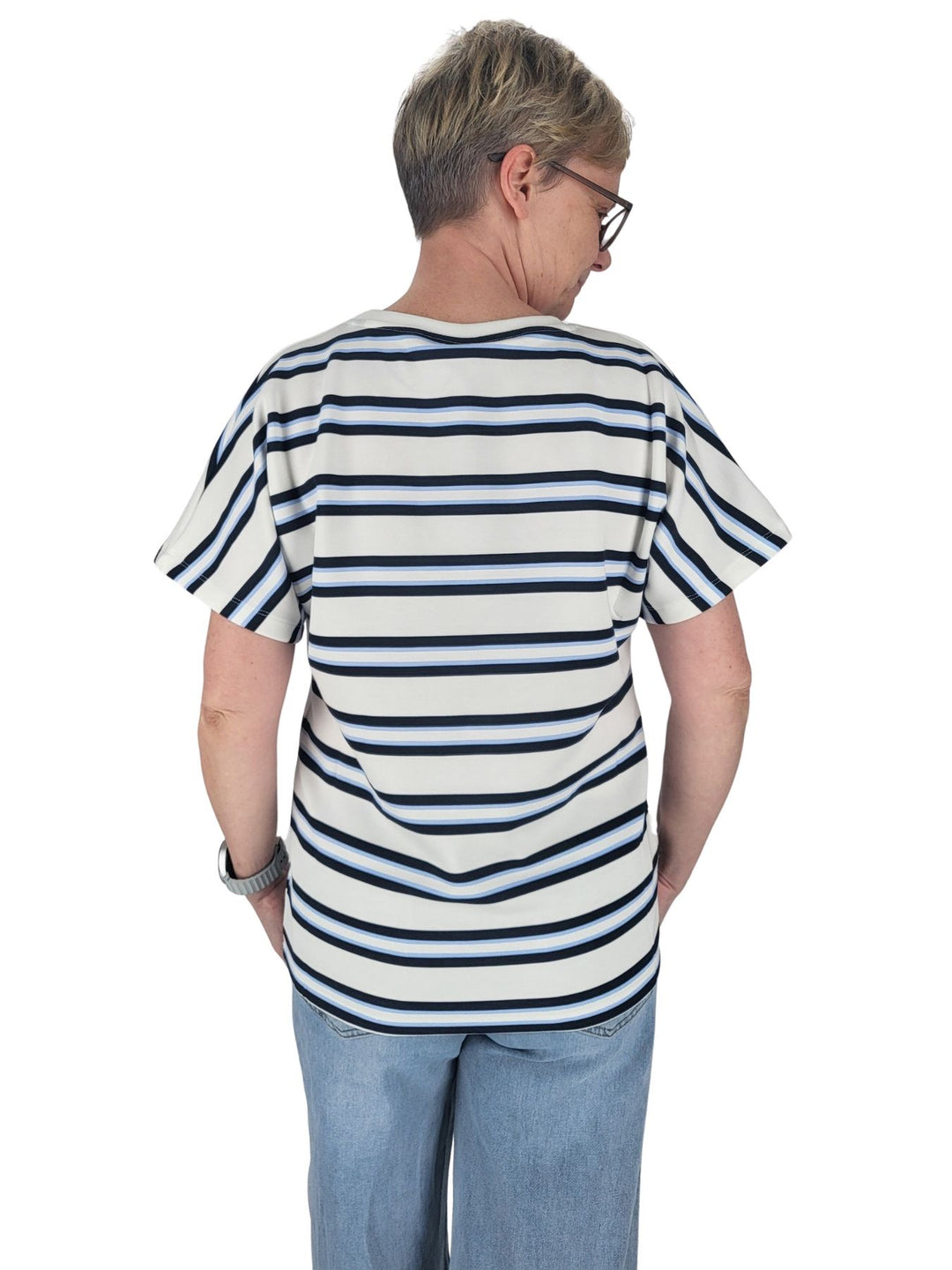 T-Shirt Damen Angeschnittener Arm Streifen