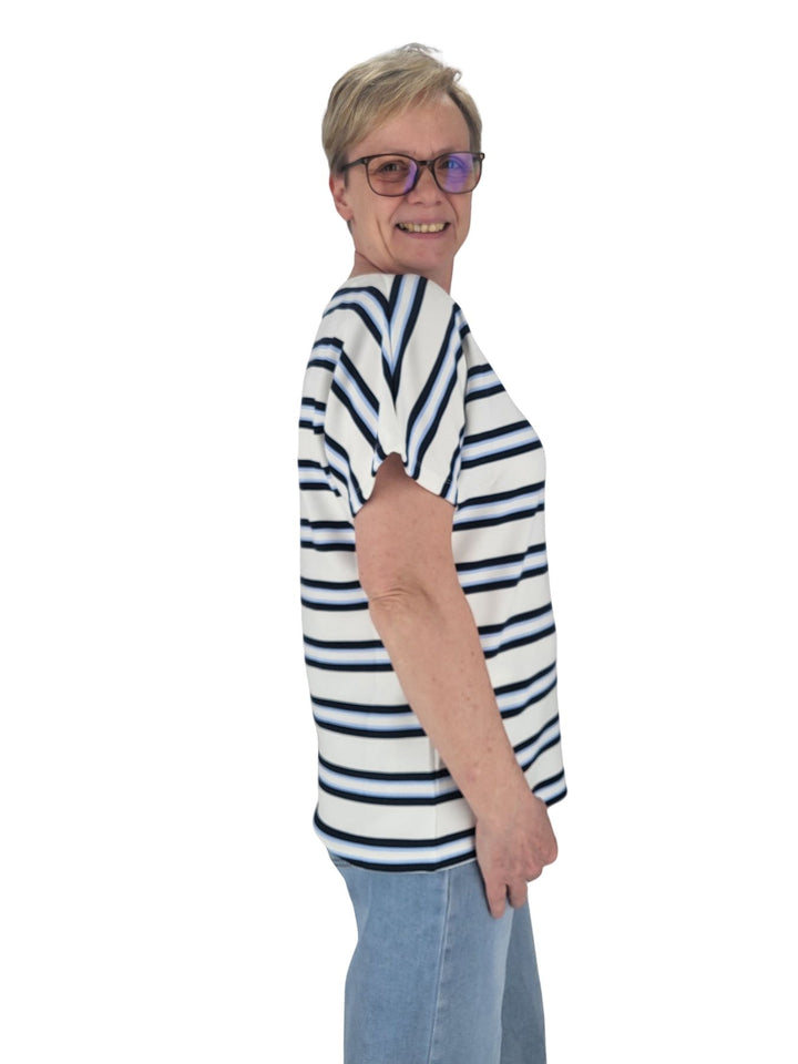 T-Shirt Damen Angeschnittener Arm Streifen