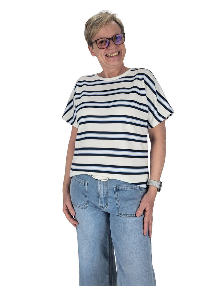 T-Shirt Damen Angeschnittener Arm Streifen