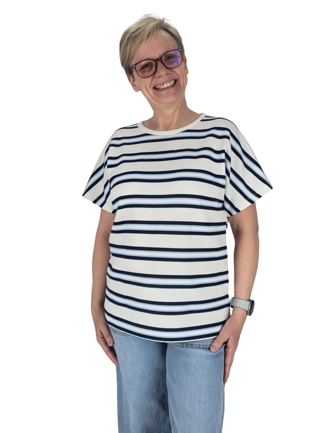 T-Shirt Damen Angeschnittener Arm Streifen