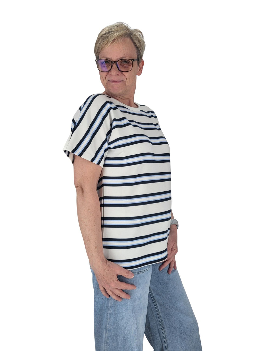 T-Shirt Damen Angeschnittener Arm Streifen