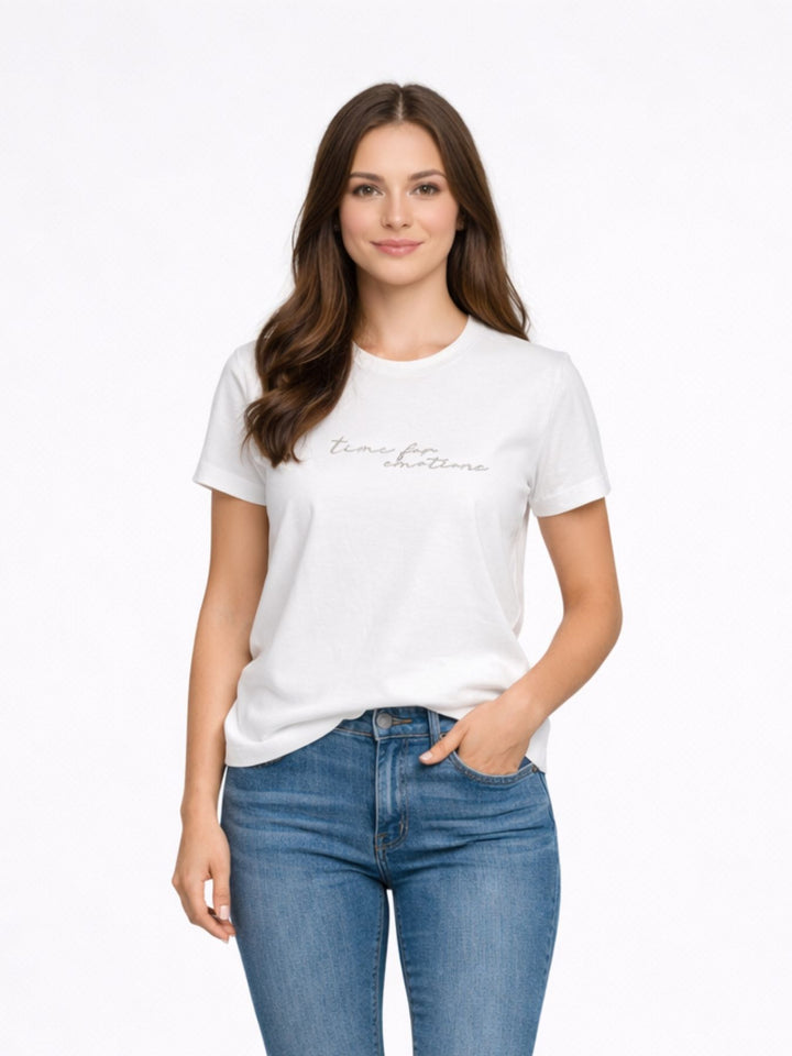 T-Shirt Damen Stickerei "Time for Emotion"