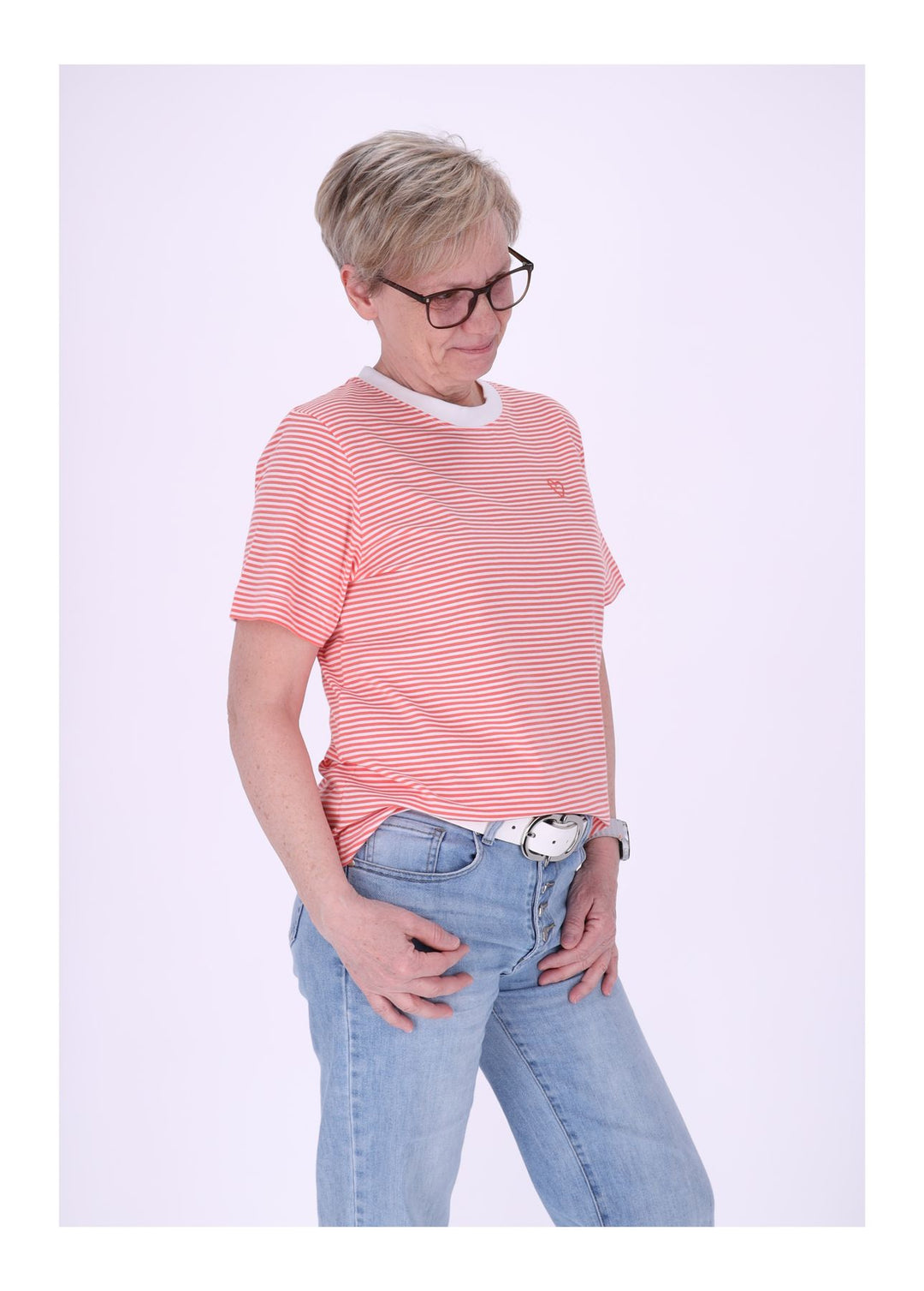 TARA M Damen T-Shirt Streifen Herz