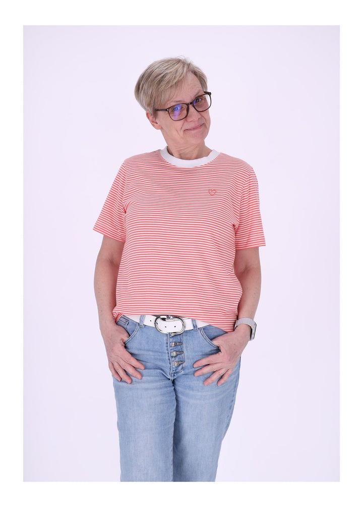 TARA M Damen T-Shirt Streifen Herz