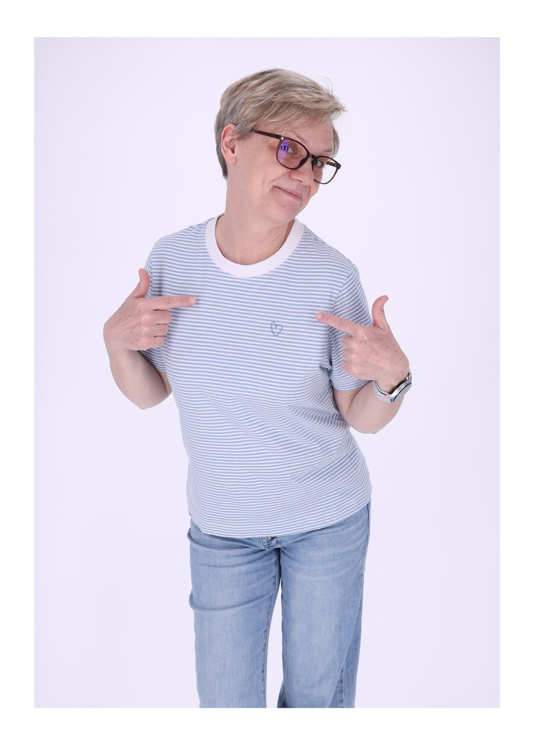TARA M Damen T-Shirt Streifen Herz
