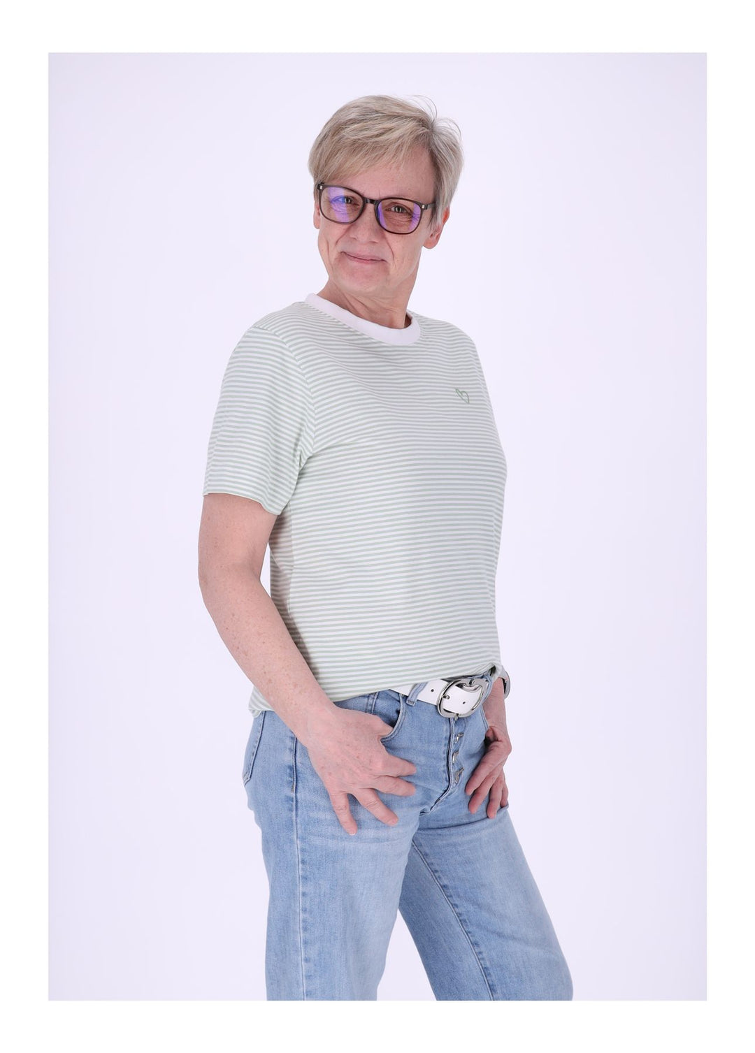 TARA M Damen T-Shirt Streifen Herz