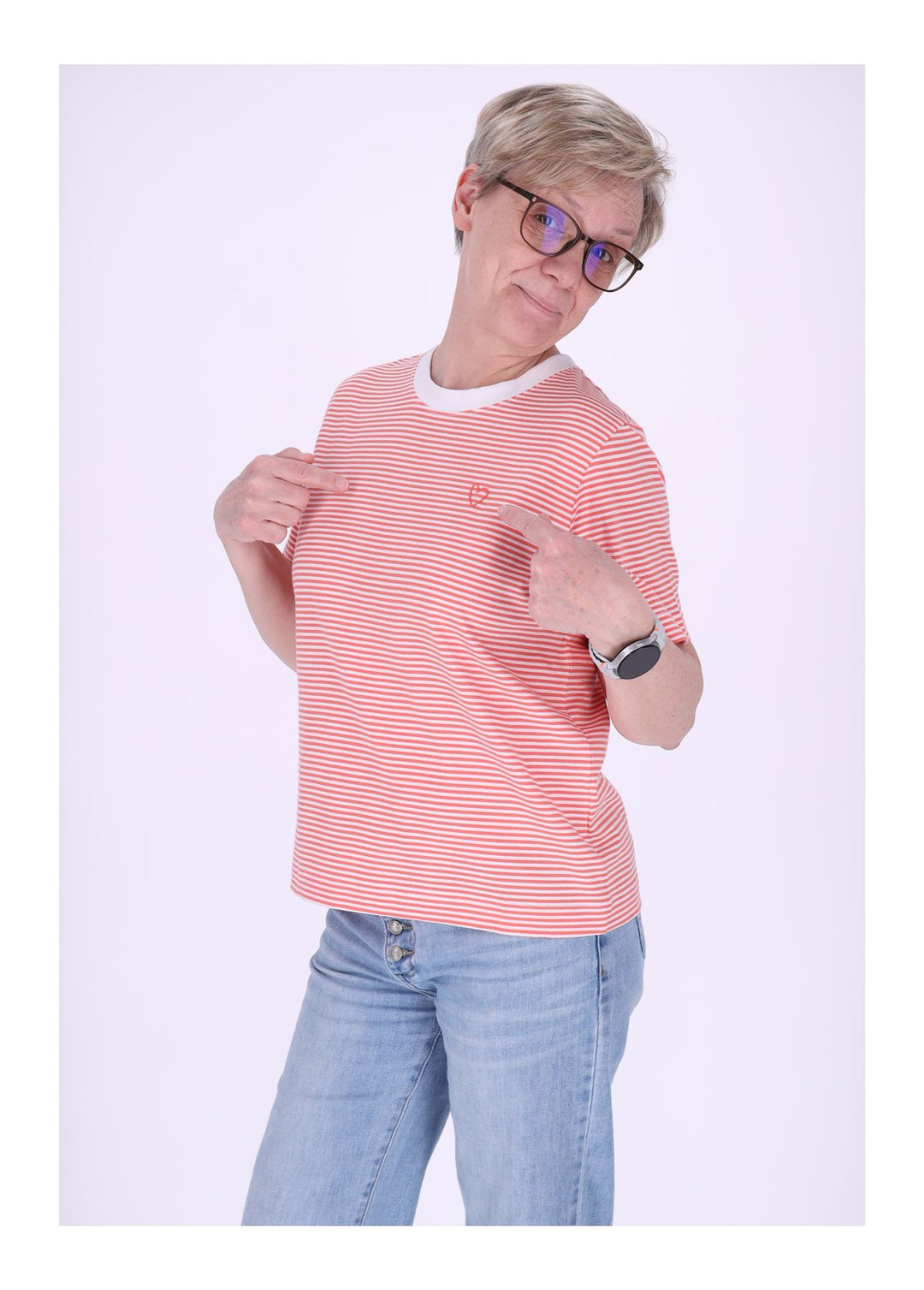 TARA M Damen T-Shirt Streifen Herz
