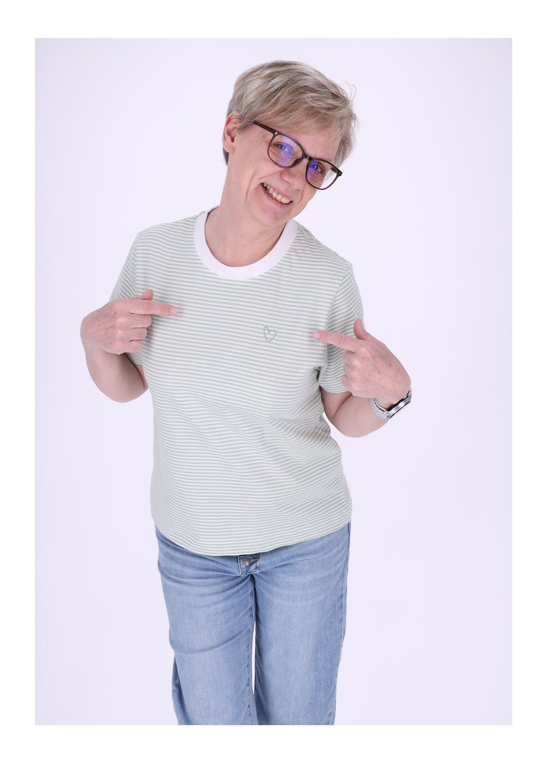TARA M Damen T-Shirt Streifen Herz