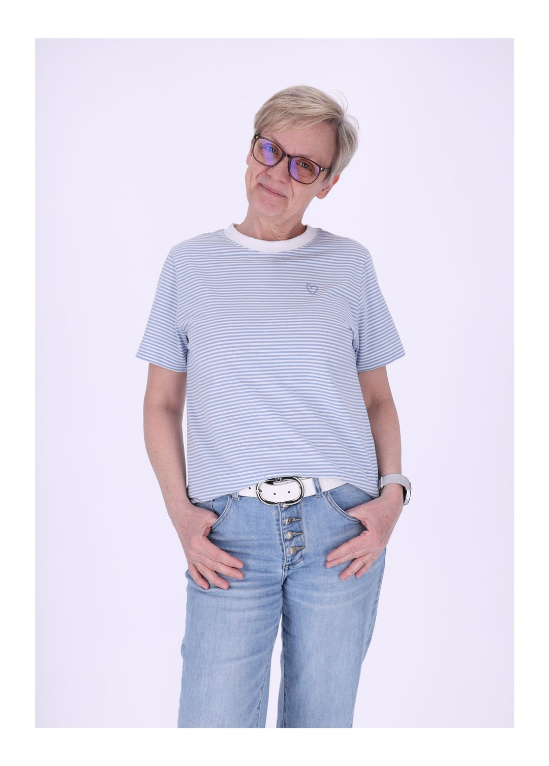 TARA M Damen T-Shirt Streifen Herz