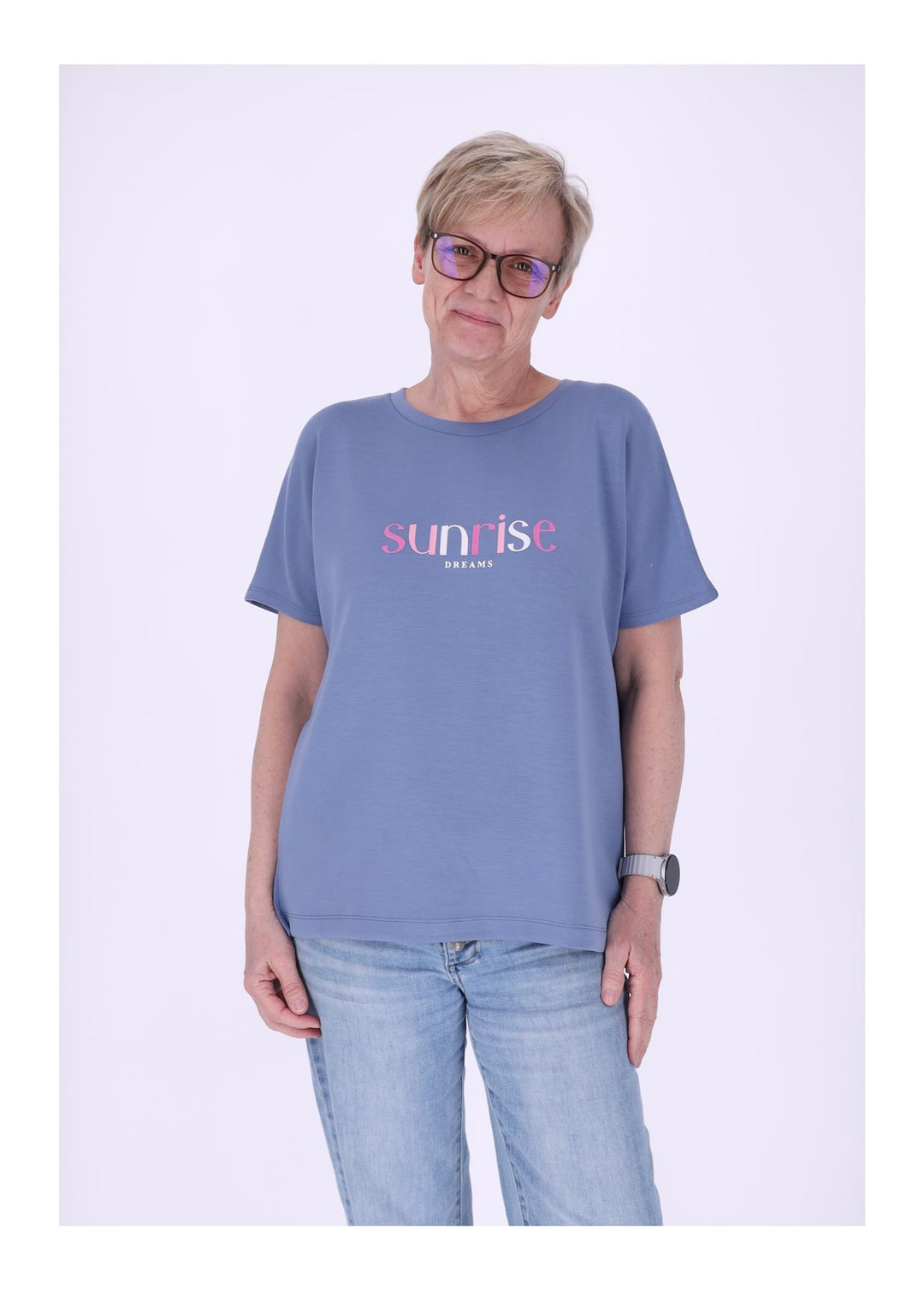 NEW VIEW Damen T-Shirt Sunrise Samtdruck