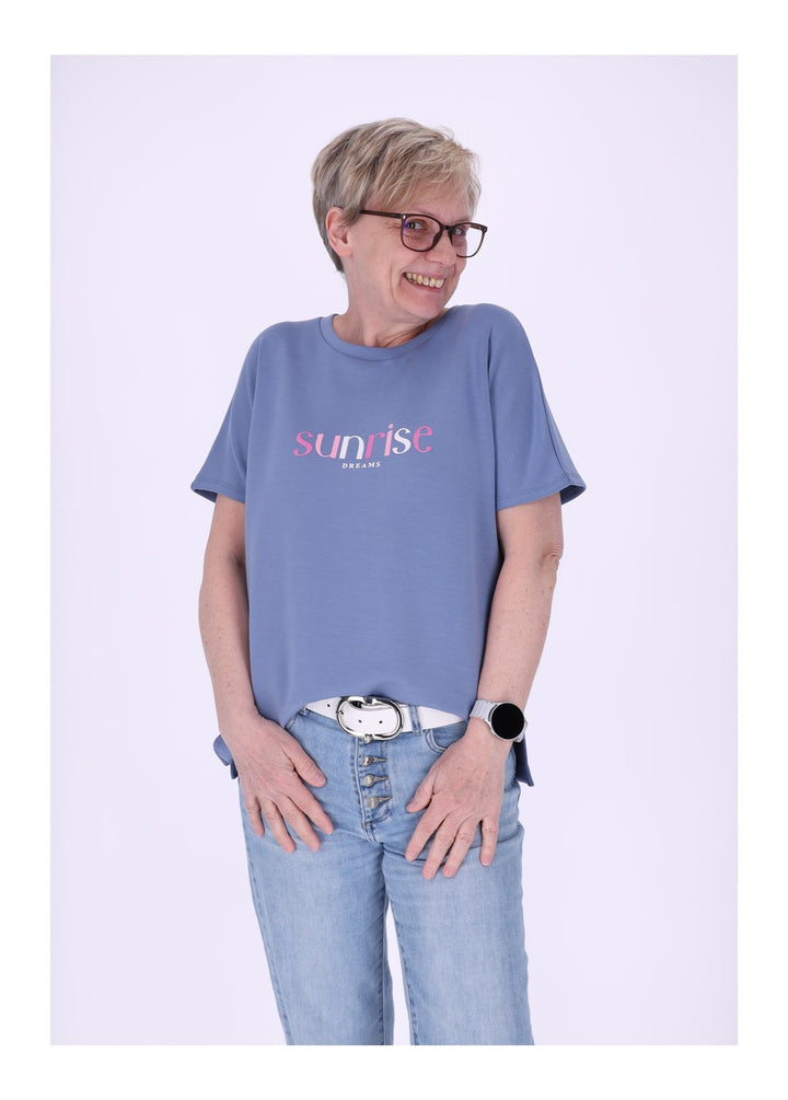 NEW VIEW Damen T-Shirt Sunrise Samtdruck