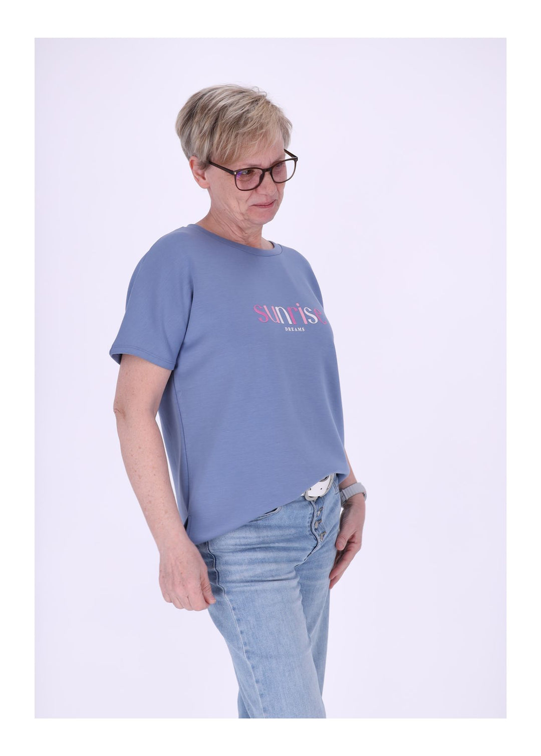 NEW VIEW Damen T-Shirt Sunrise Samtdruck