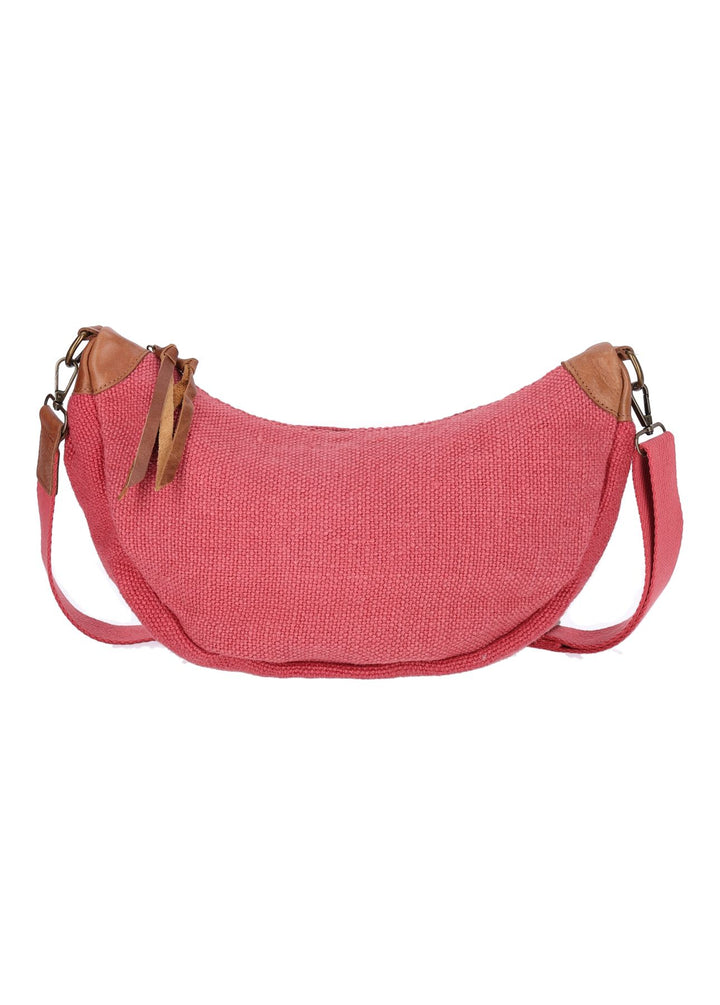 Umhängetasche Damen Leinenoptik Lederpatches