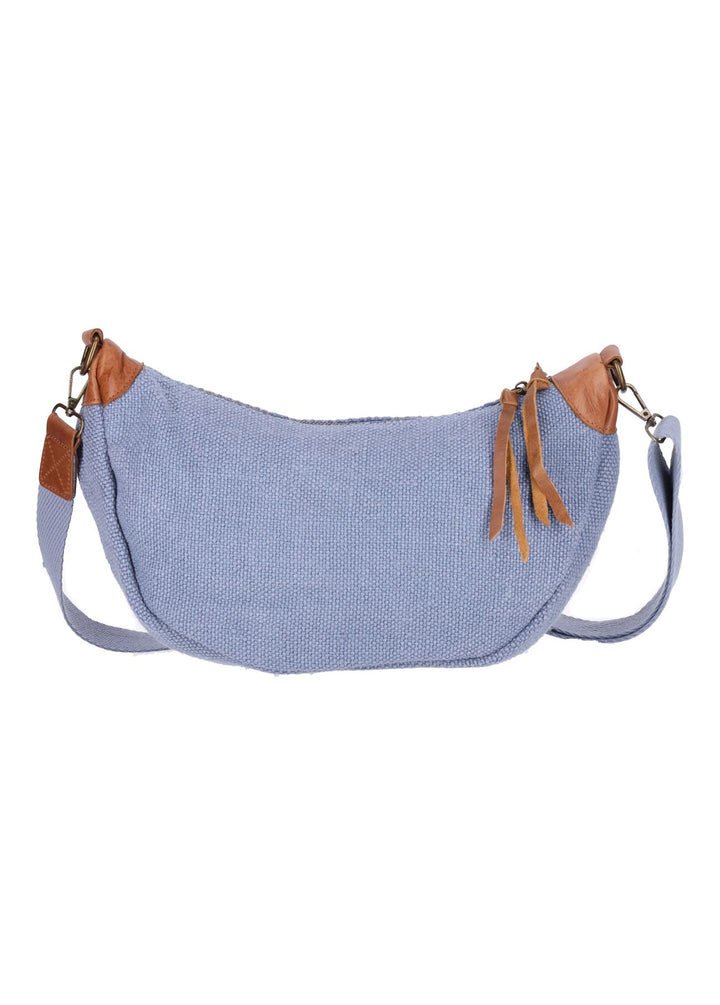 Umhängetasche Damen Leinenoptik Lederpatches