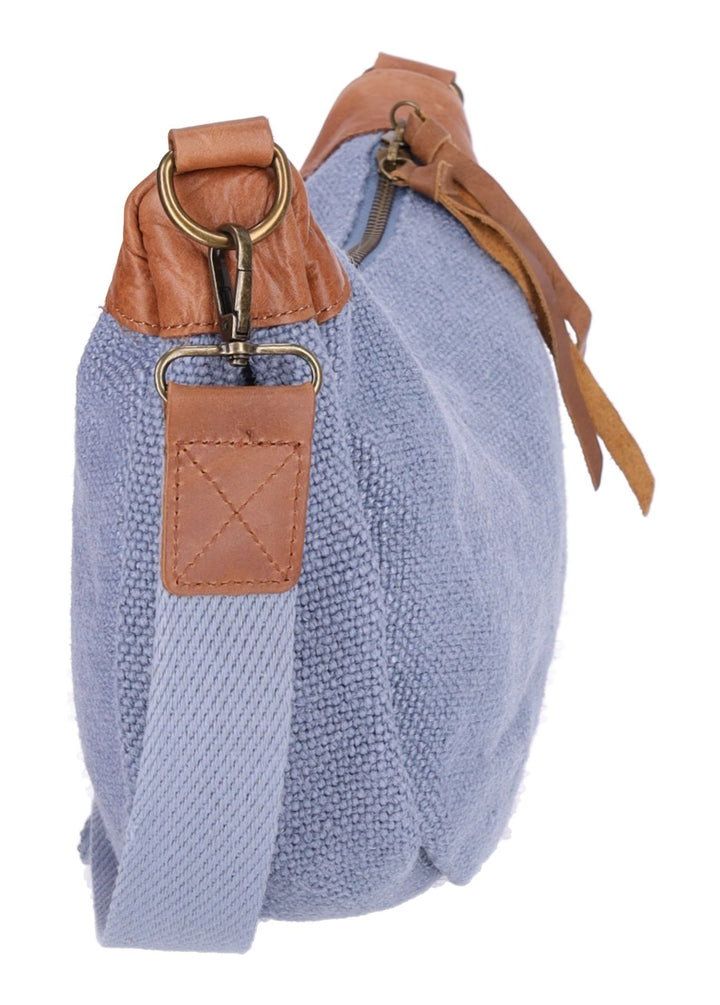 Umhängetasche Damen Leinenoptik Lederpatches