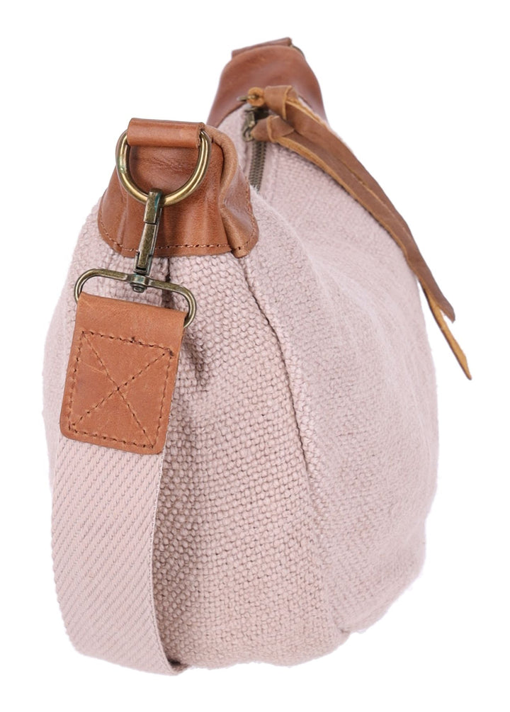 Umhängetasche Damen Leinenoptik Lederpatches