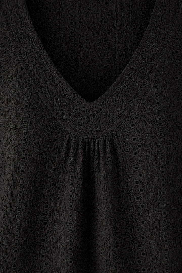 Top Damen V-Ausschnitt Gerafft black