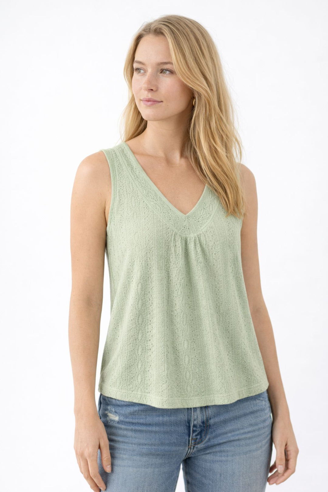 Top Damen V-Ausschnitt Gerafft soft sage