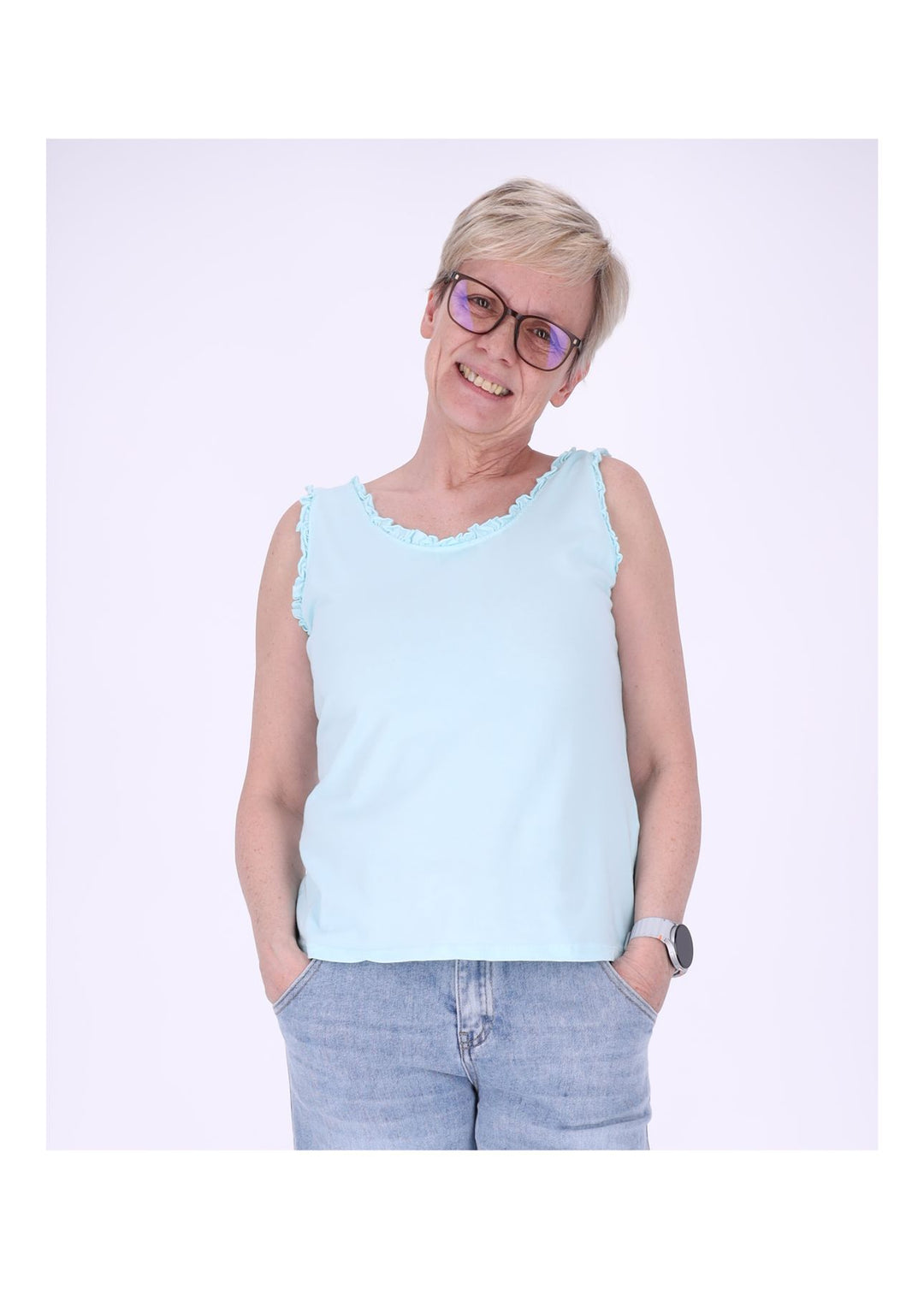 Top Damen breite Träger Rüschen