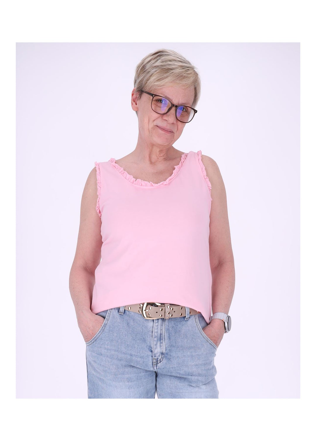 Top Damen breite Träger Rüschen