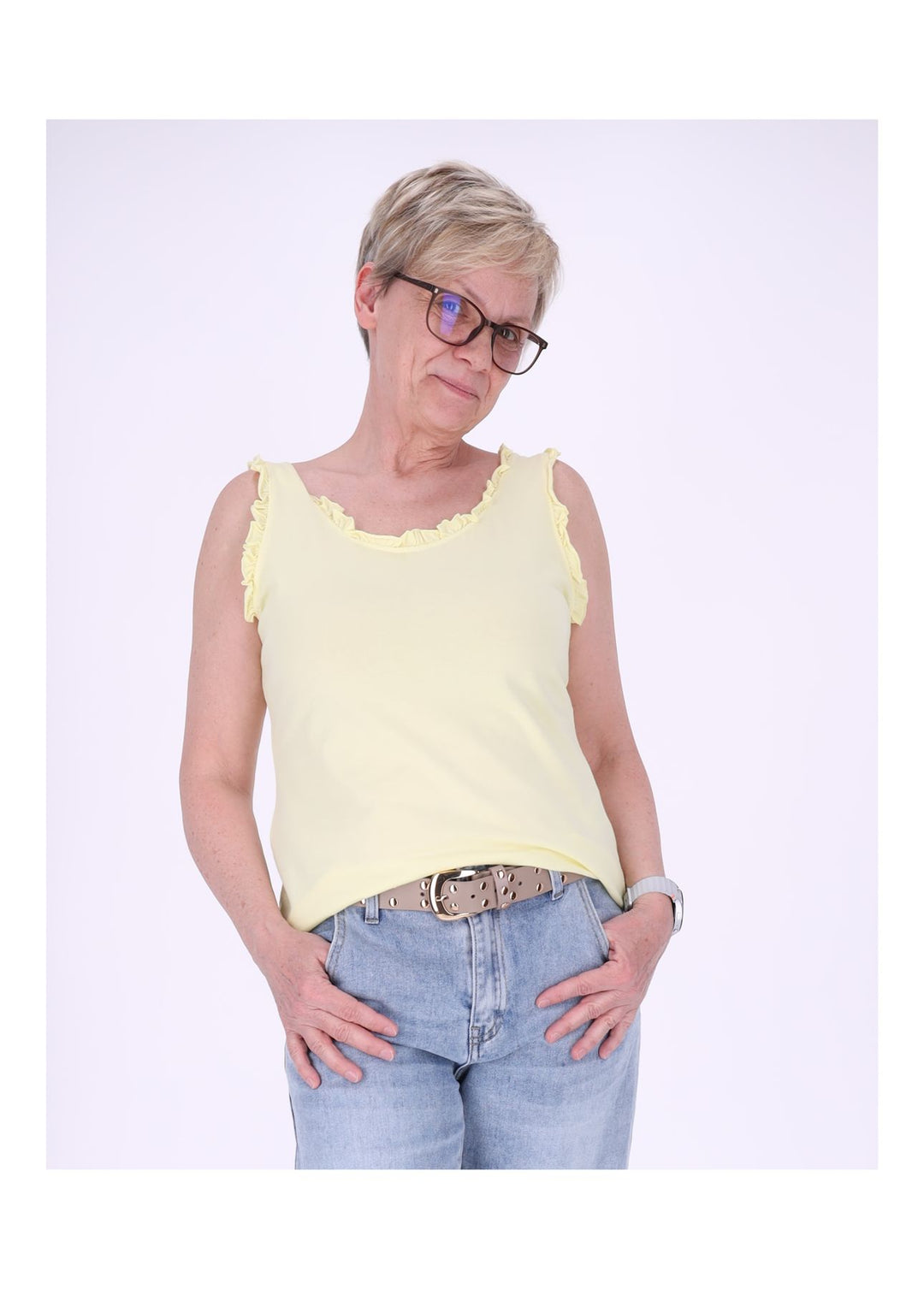 Top Damen breite Träger Rüschen
