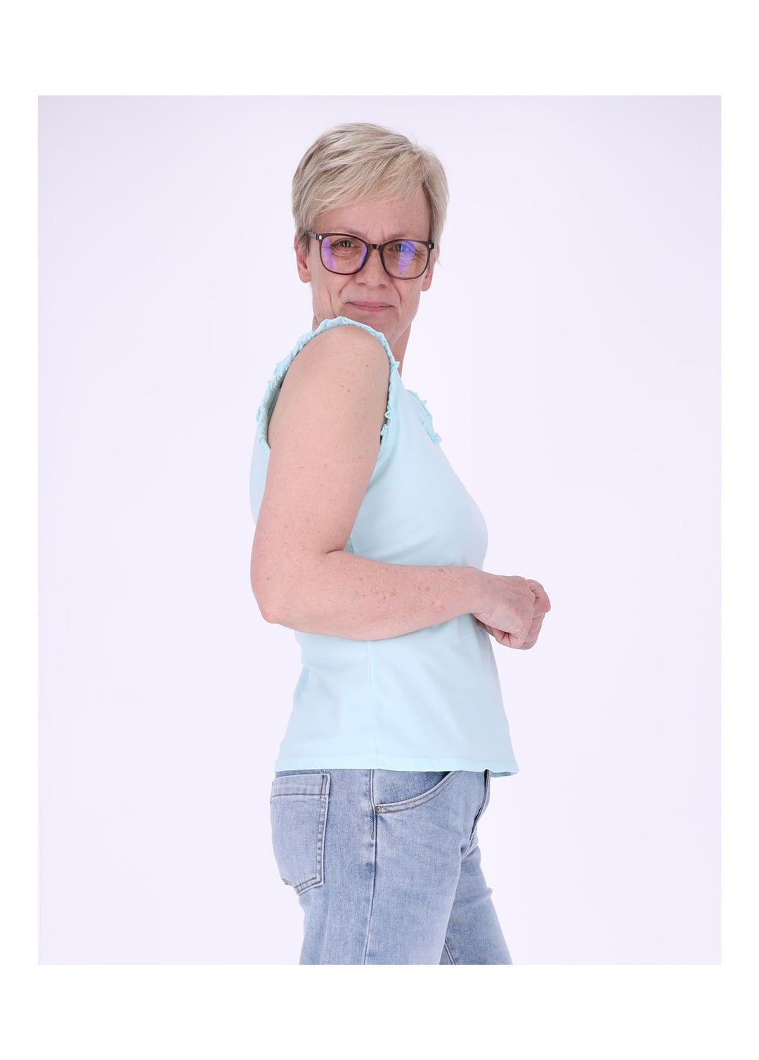 Top Damen breite Träger Rüschen