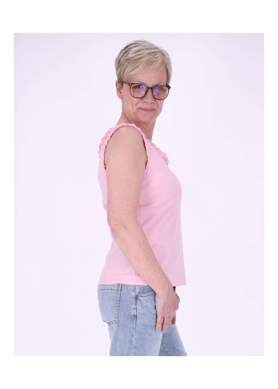 Top Damen breite Träger Rüschen